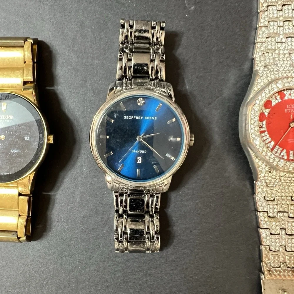 Lot of 3 Quartz Wristwatches Men's Gold Silver Tone  Citizen Geoffrey Beene Ice
